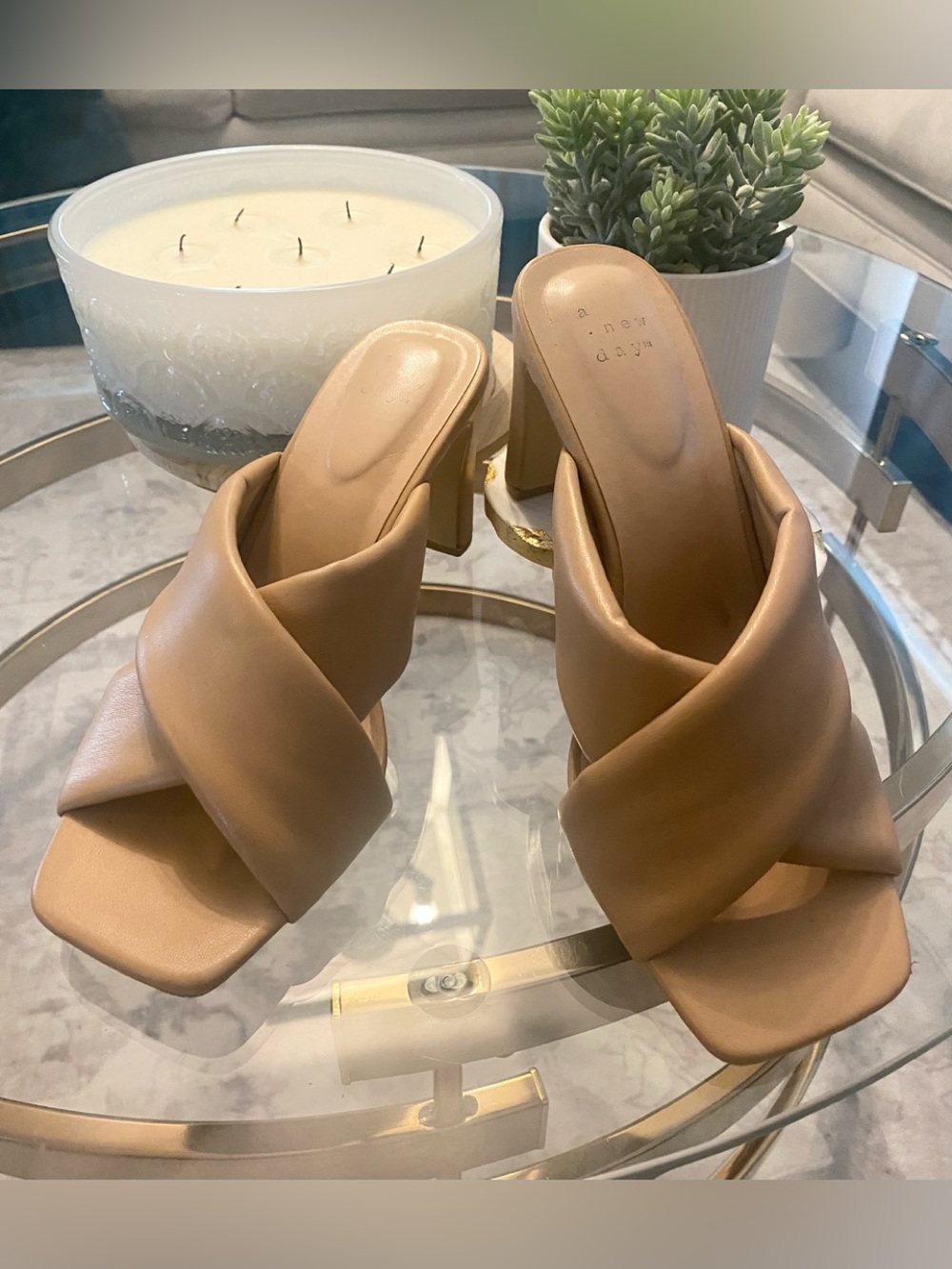 A new day Tan Crisscross Block Heels size 9
